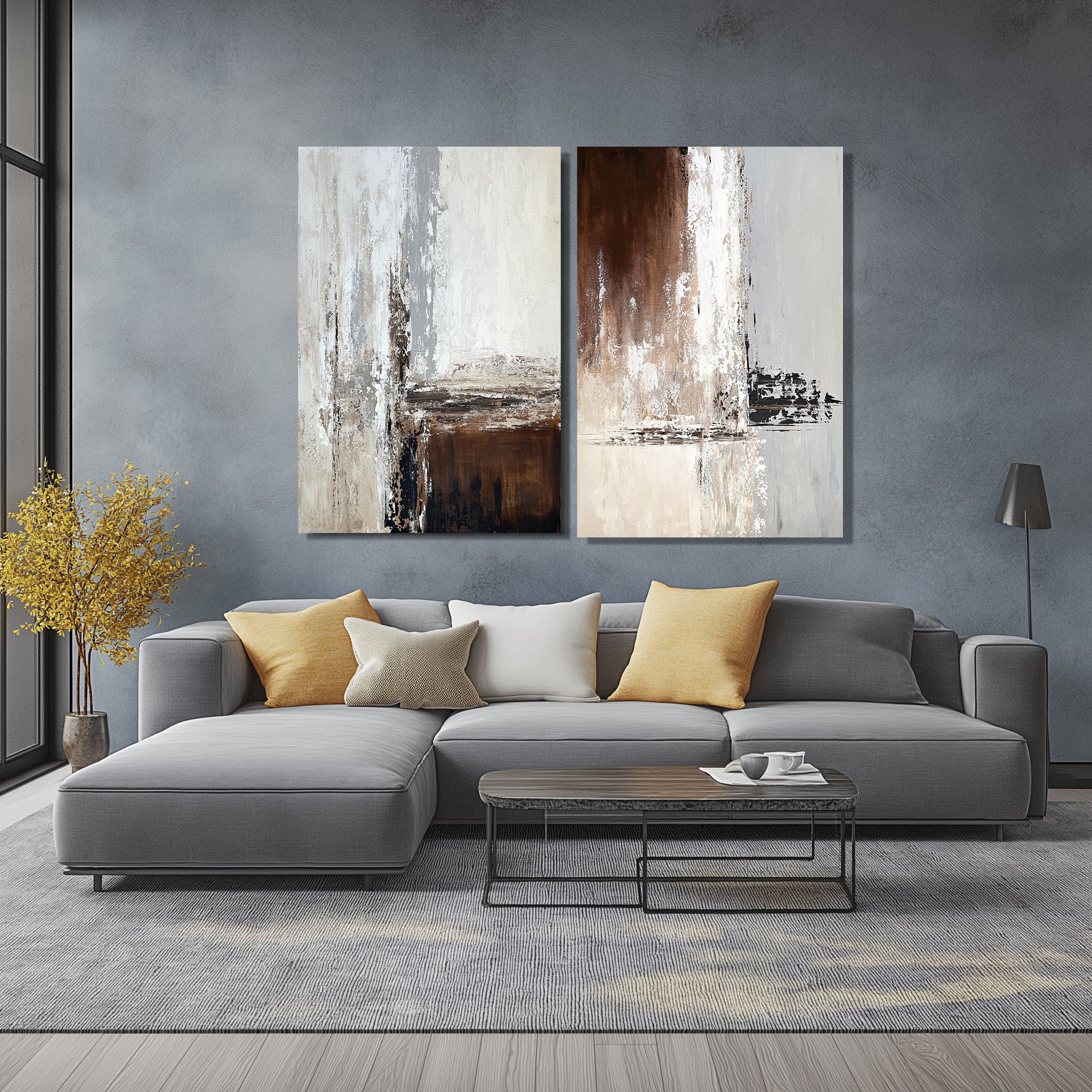 Expressive Cityscapes Acrylic Painting By Tatiana Malinovscaia, 63 X 47", Rhythm Of Elements Diptych, Original Artwork