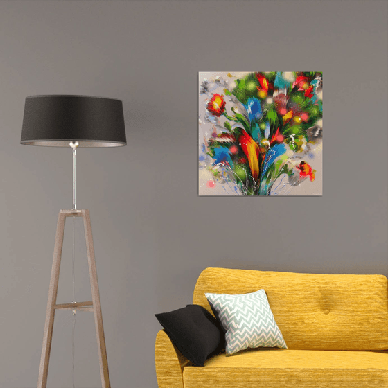 ”Summer Bouquet” Original Abstract Painting 27.5” x  27.5”-- (70 x 70 cm)