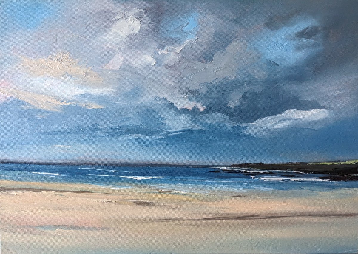 Impressionistic Landscape Oil Painting By Steve Keenan, 25 X 18", Cemaes Bay, Original Artwork