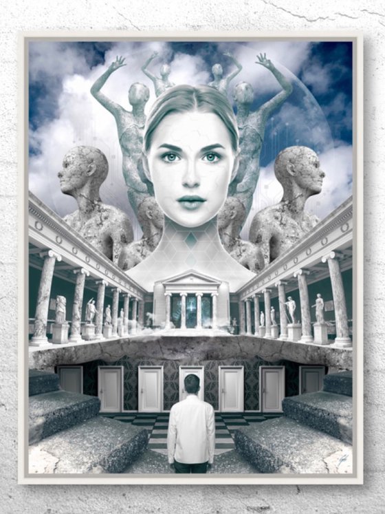 THE SEVEN DOORS | Digital Painting printed on Alu-Dibond with White wood frame | Unique Artwork | 2019 | Simone Morana Cyla | 64 x 85 cm | Art Gallery Quality | Published