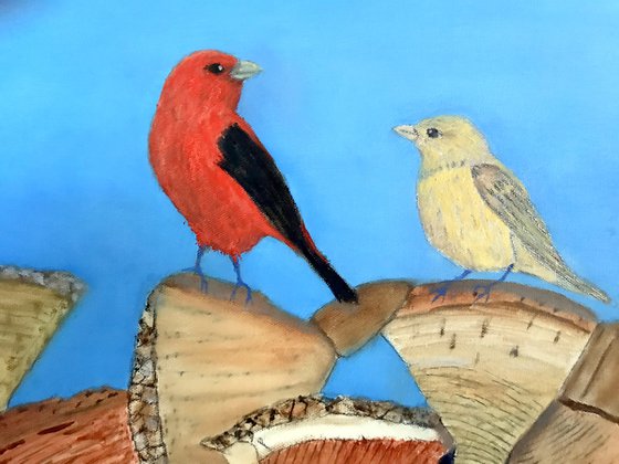 BIRDS OF A FEATHER, SCARLET TANAGERS