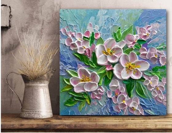 Apple Blossom Flowers - Impasto Spring Tree Flowers