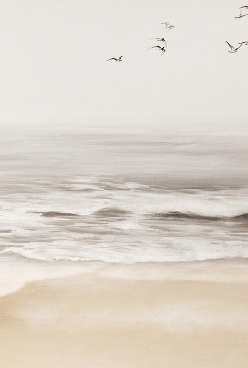 "Sea vibes 3" Beige gray seascape oil art by Mary Ameur