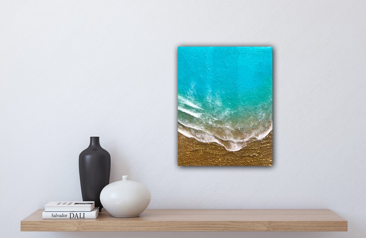 Seascape Teal Waves #48 Ocean Waves Painting by Ana Hefco