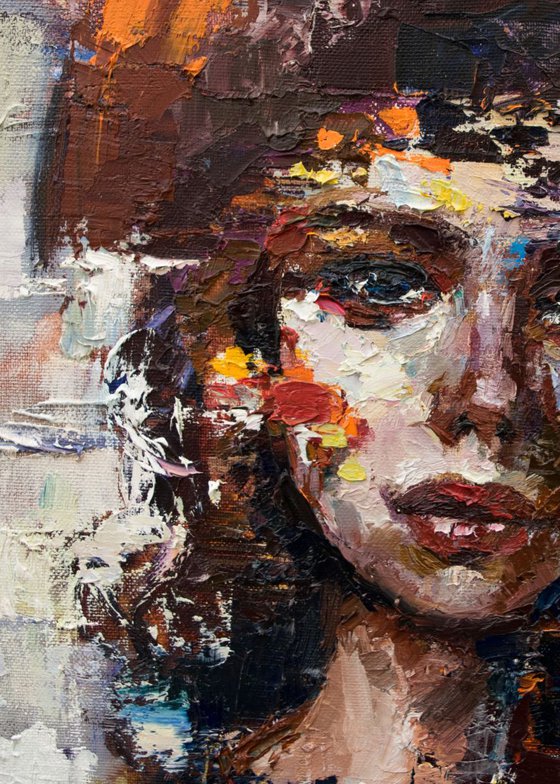 Abstract girl portrait painting #3, Original oil painting