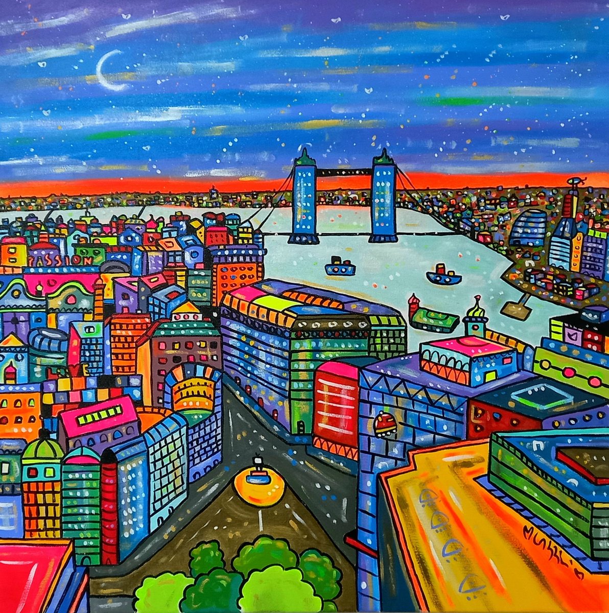 Vibrant View of Tower Bridge London Acrylic painting by Maria Luisa ...