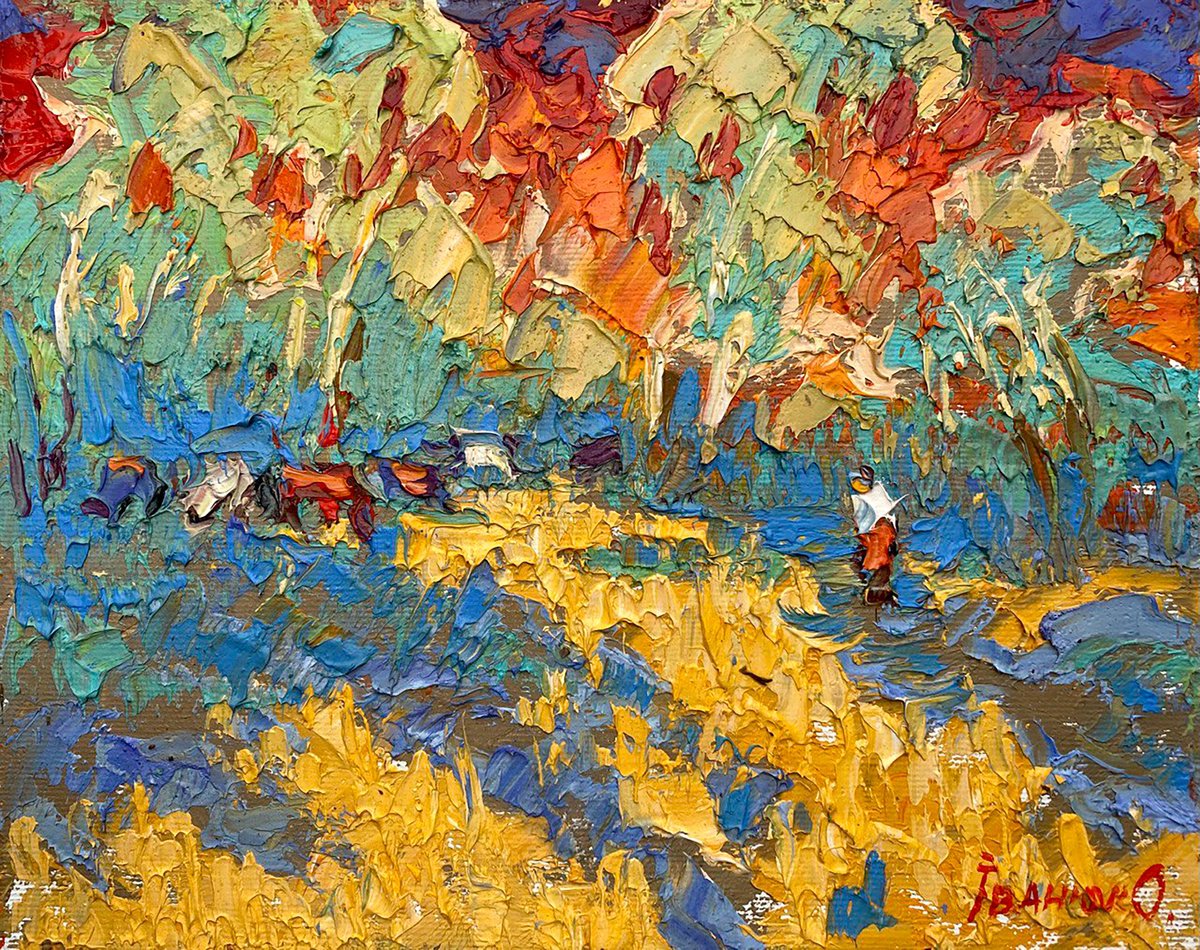 Impressionistic Landscape Oil Painting By Kalenyuk Alex, 10 X 8", Golden Day, Original Artwork