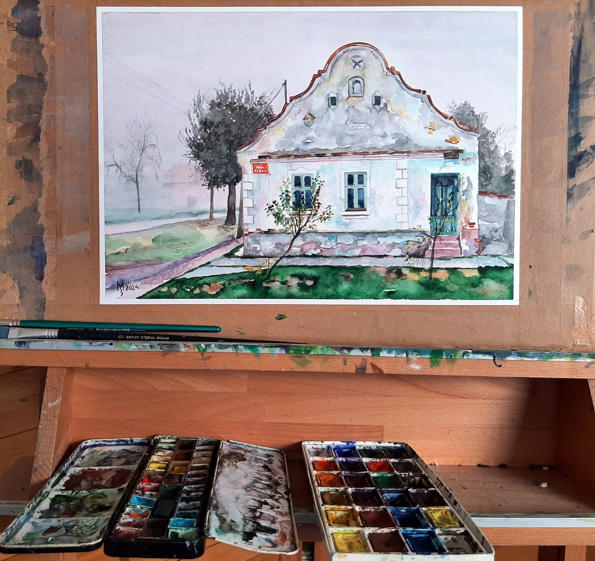 Impressionistic Cityscapes Watercolour By Zoran Mihajlovic Muza, 16 X 11", Old House, Original Artwork
