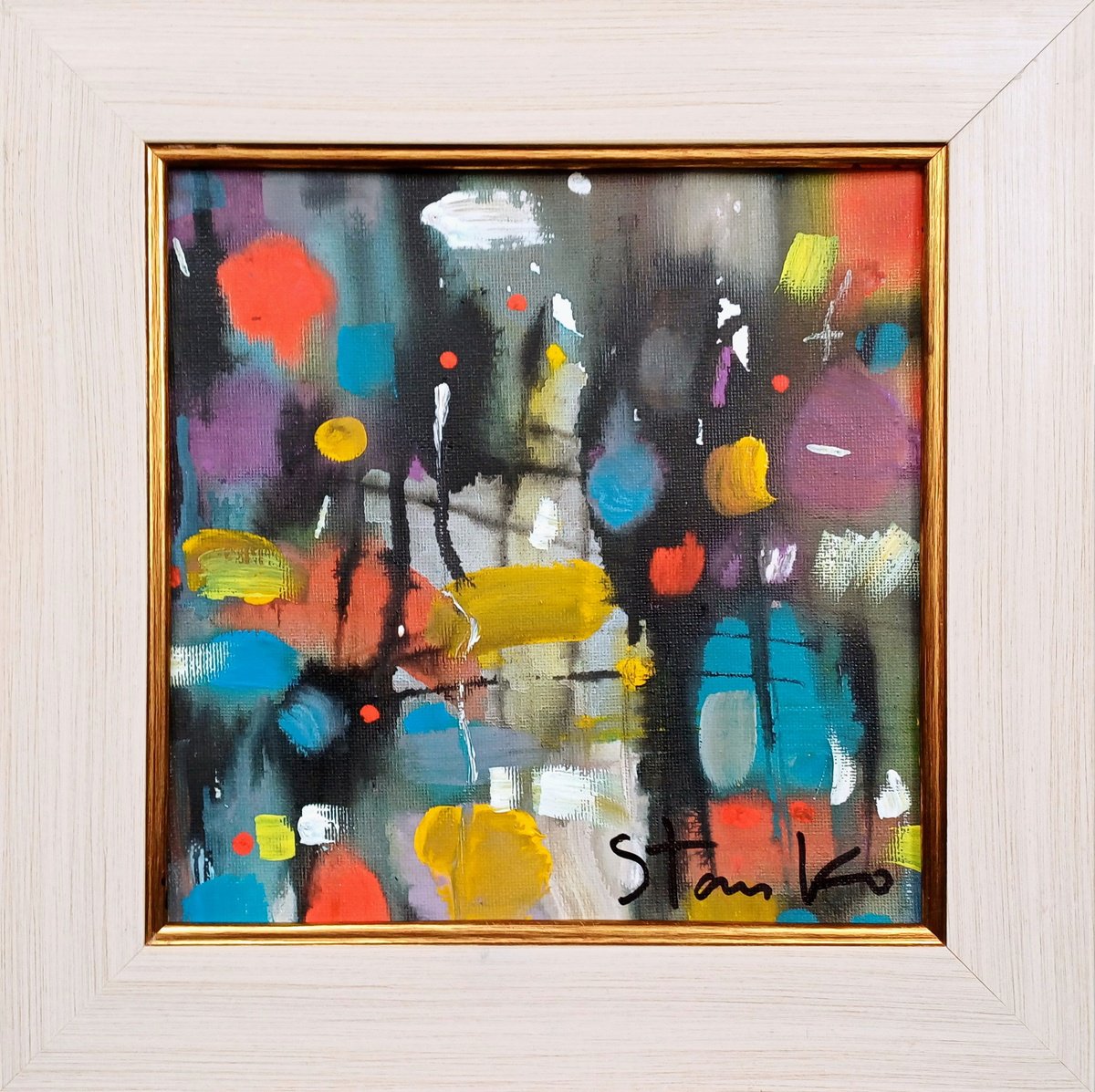 Abstract Acrylic Painting By Stanislav Bojankov, 12 X 12", Rainy Impression-Xii, Original Artwork