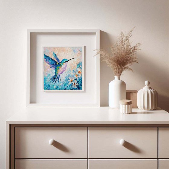 Hummingbird Painting Original Art Bird Artwork Mini Wall Art