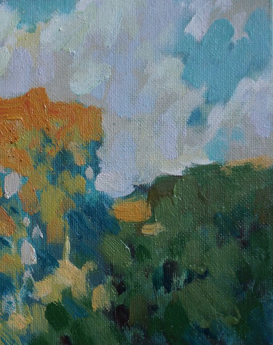 Original Oil Painting Wall Art Signed unframed Hand Made Jixiang Dong Canvas 25cm × 20cm Landscape  Sunshine over South Park Oxford Small Impressionism Impasto