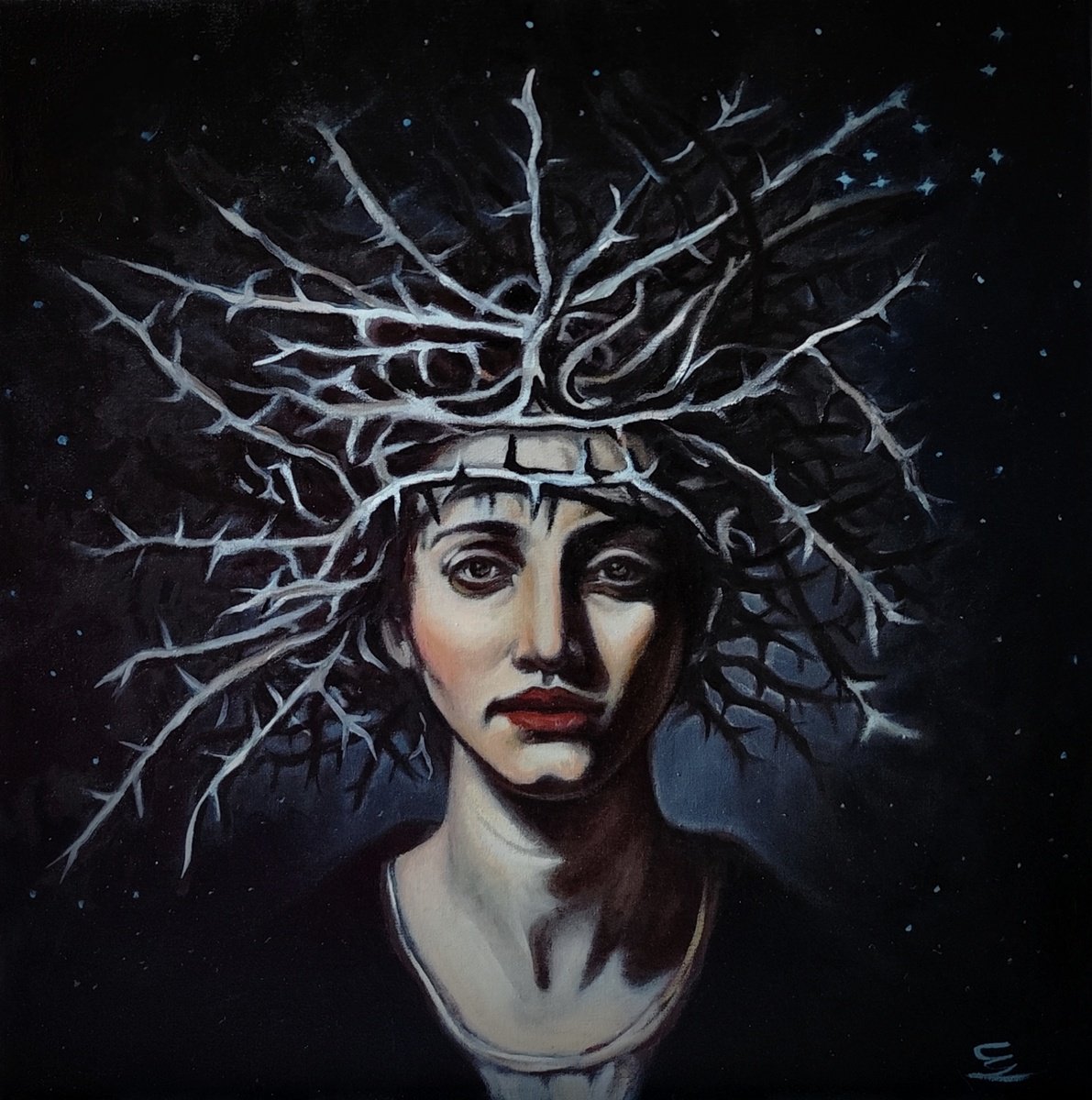 Surrealistic Portrait Oil Painting By Veronica Ciccarese, 12 X 12", Capricorn, Original Artwork