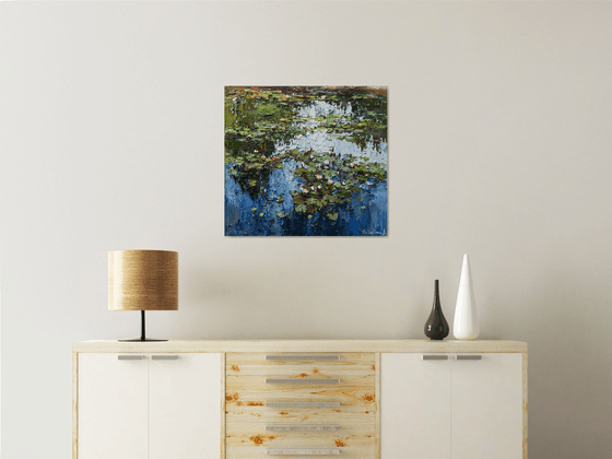 White Water Lilies - Impasto Original Oil painting