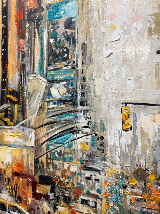 Taxi Cab - Rainy day - Cityscape Painting, Painting of urban streets in rainy days, Modern Urban Living Room Wall Decor, Cityscape art
