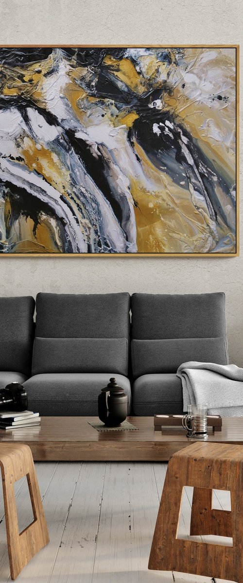 Golden Pearl 200cm x 120cm Textured Abstract Art by Franko