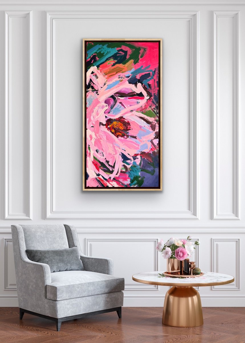 Expressive Botanical Painting By Julia Borg, 24 X 47", "My Love Is Your Love...", Original Artwork