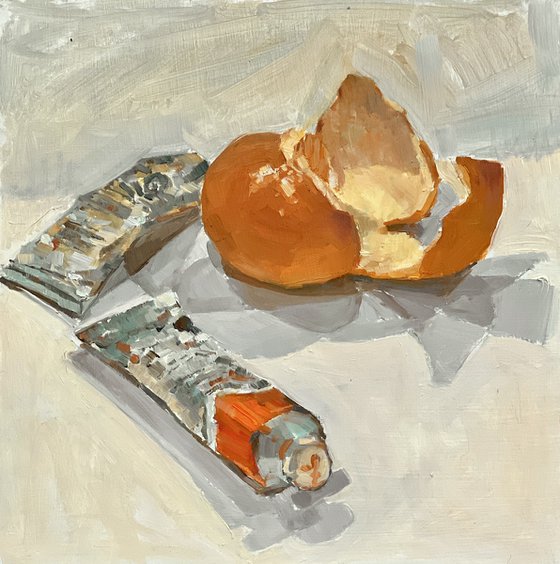 Clementines and paint tubes