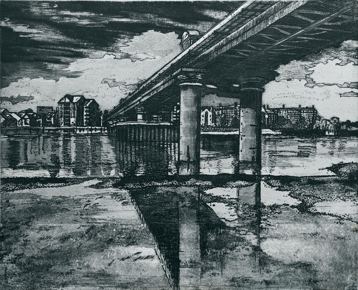Typographic Cityscapes Etchings & Engravings By Isabel Hutchison, 16 X 14, Fulham Railway Bridge, Original Artwork