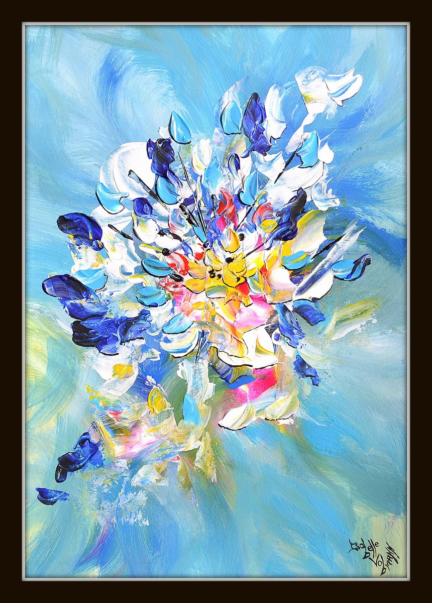 Abstract Blue bouquet - free shipping - palette knife - home decoration by Isabelle Vobmann
