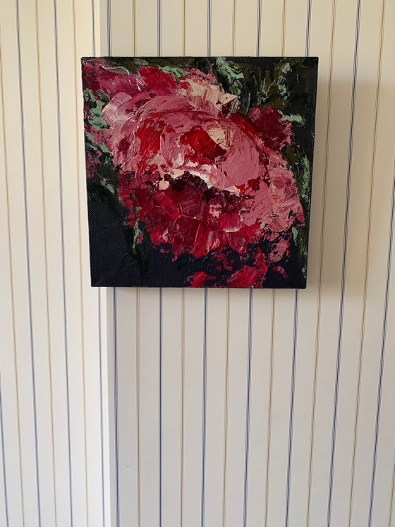 “Red peony” original painting canvas floral acylic