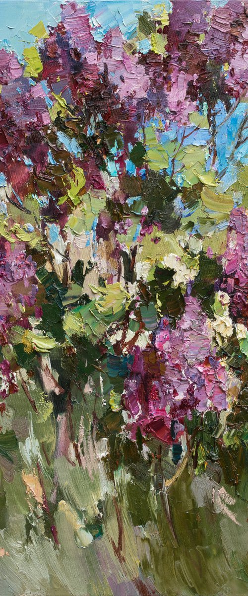 Blooming lilacs - Original oil painting by Anastasiia Valiulina