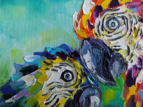 Life in love - parrots oil painting, bird, parrots, birds oil painting, painting on canvas, gift, parrots art, art bird, animals oil painting