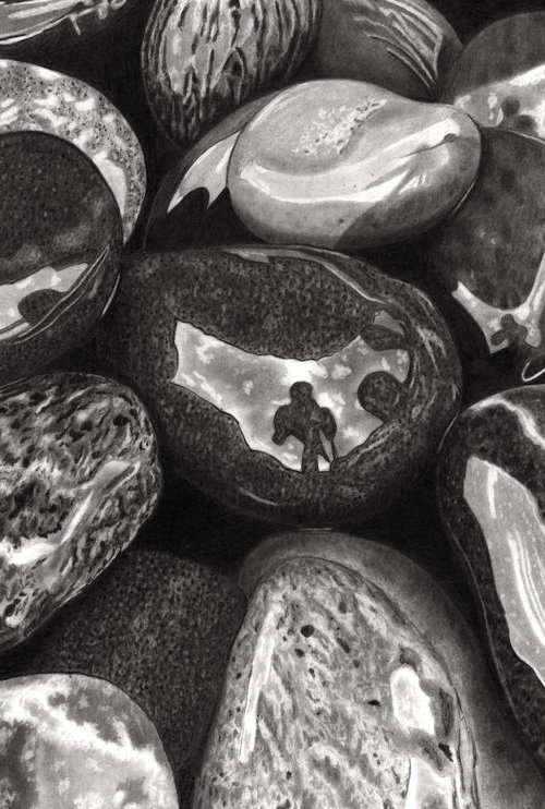 Wet Pebbles #6 (Pencil Drawing) by Paul Stowe