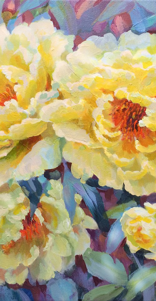 Yellow peonies, 50x40cm by Svitlana Druzhko