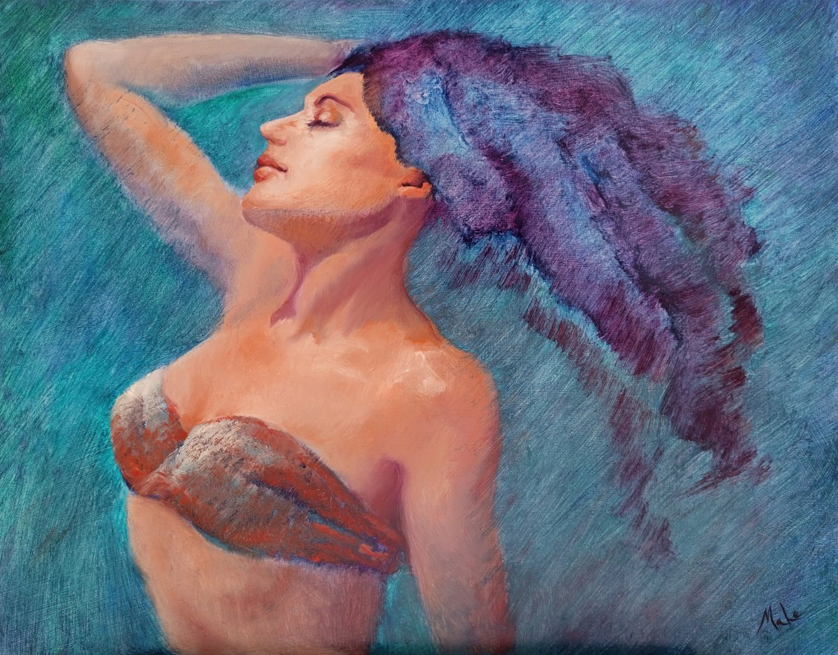 Expressive Portrait Oil Painting By Isabel Mahe, 25 X 21, ???? Satisfaction, Original Artwork