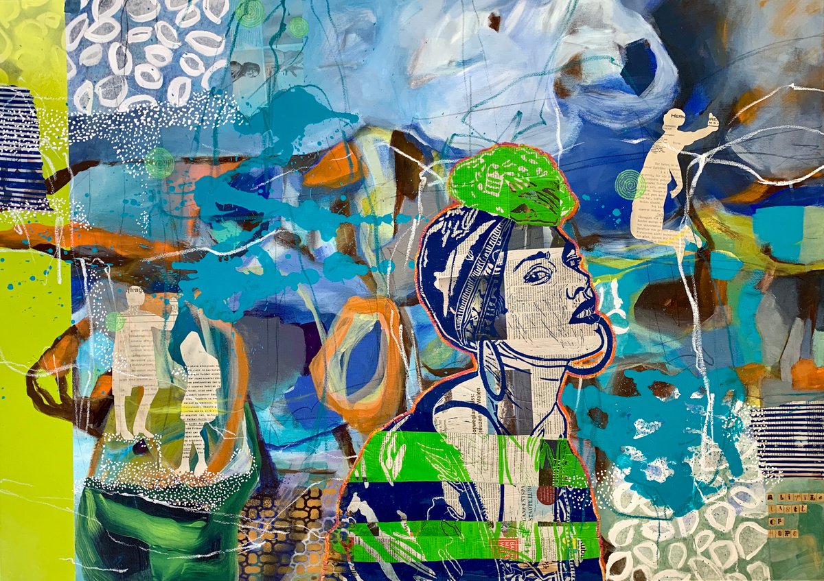 Expressive Portrait Painting By Marita Tobner, 55 X 39", A Little Taste Of Hope, Original Artwork