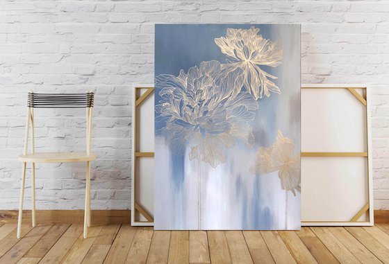 "Thinness 2" Abstract flower blue acrylic art