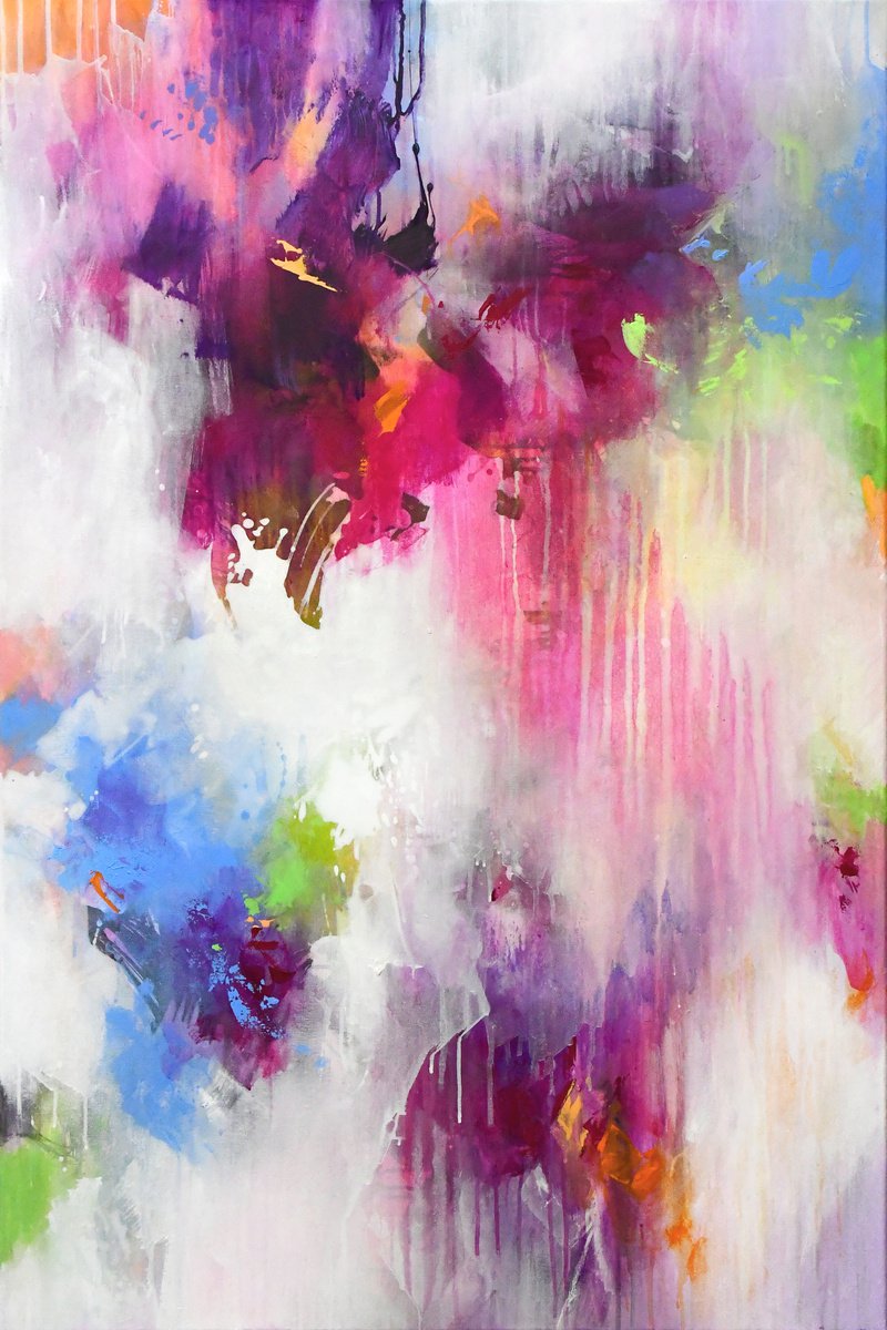 Abstract Acrylic Painting By Kirsten Handelmann, 31 X 47", Evening Gown, Original Artwork