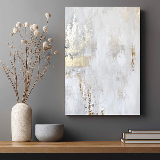 "Cascade 5" Abstract gold white acrylic art