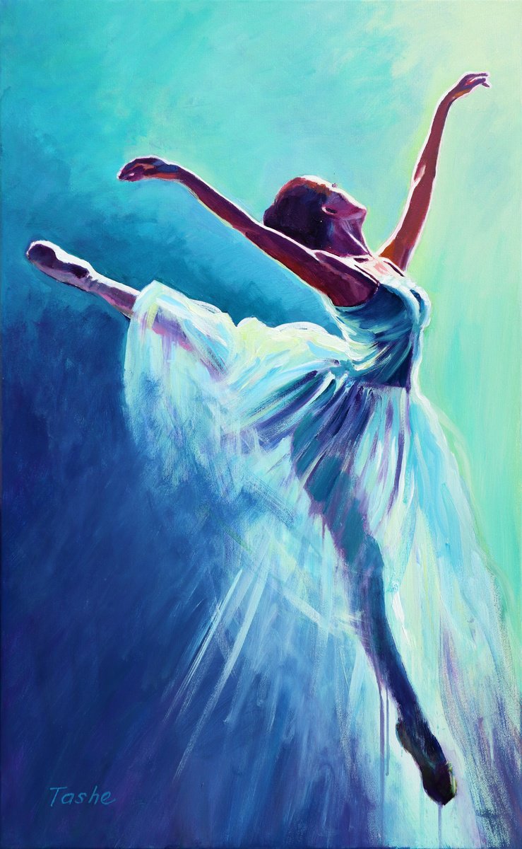 Urban And Pop Portrait Acrylic Painting By Tashe, 20 X 31", Prima Ballerina, Original Artwork