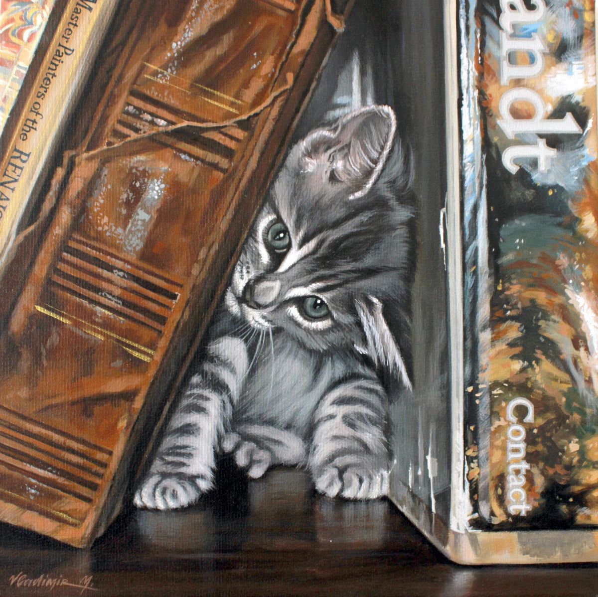 Photorealistic Animal Acrylic Painting By Volodymyr Melnychuk, 20 X 20", Find Me, Original Artwork