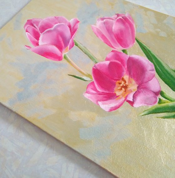 Tulips on a silver background