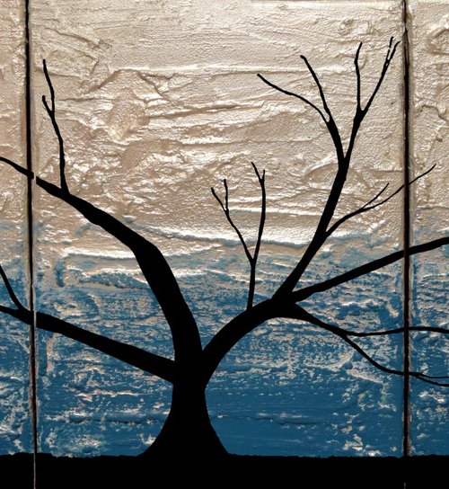 Turquoise Silver Tree of Life artwork in acrylic by Stuart Wright