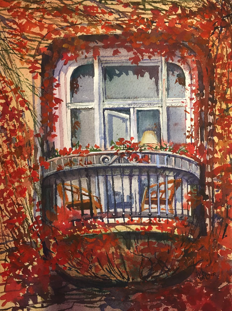 Autumn balcony. House in the leaves. Balcony of europe. by Natalia Veyner