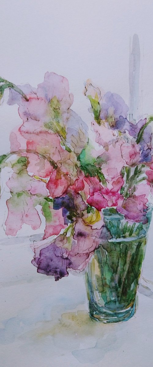 Sweet pea.  Original watercolour painting 2021 by Elena Klyan
