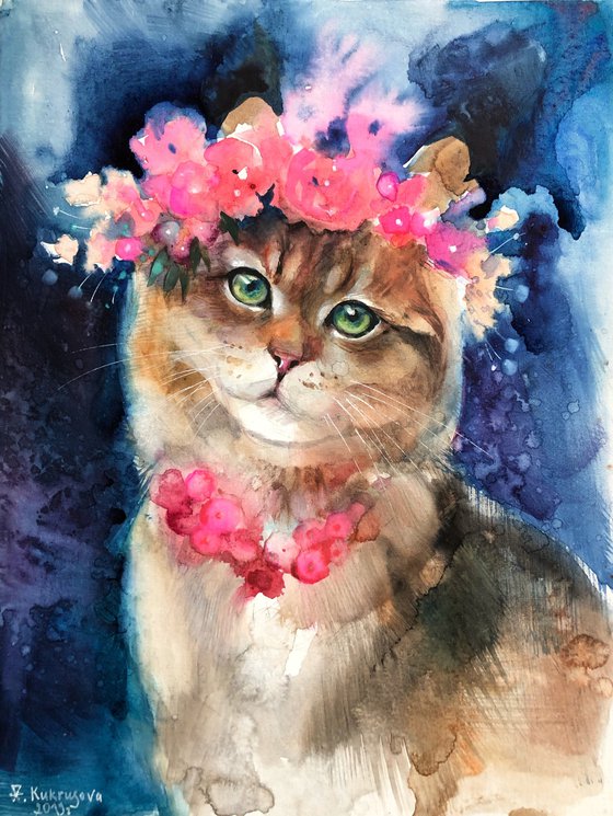 cute cat in flowers