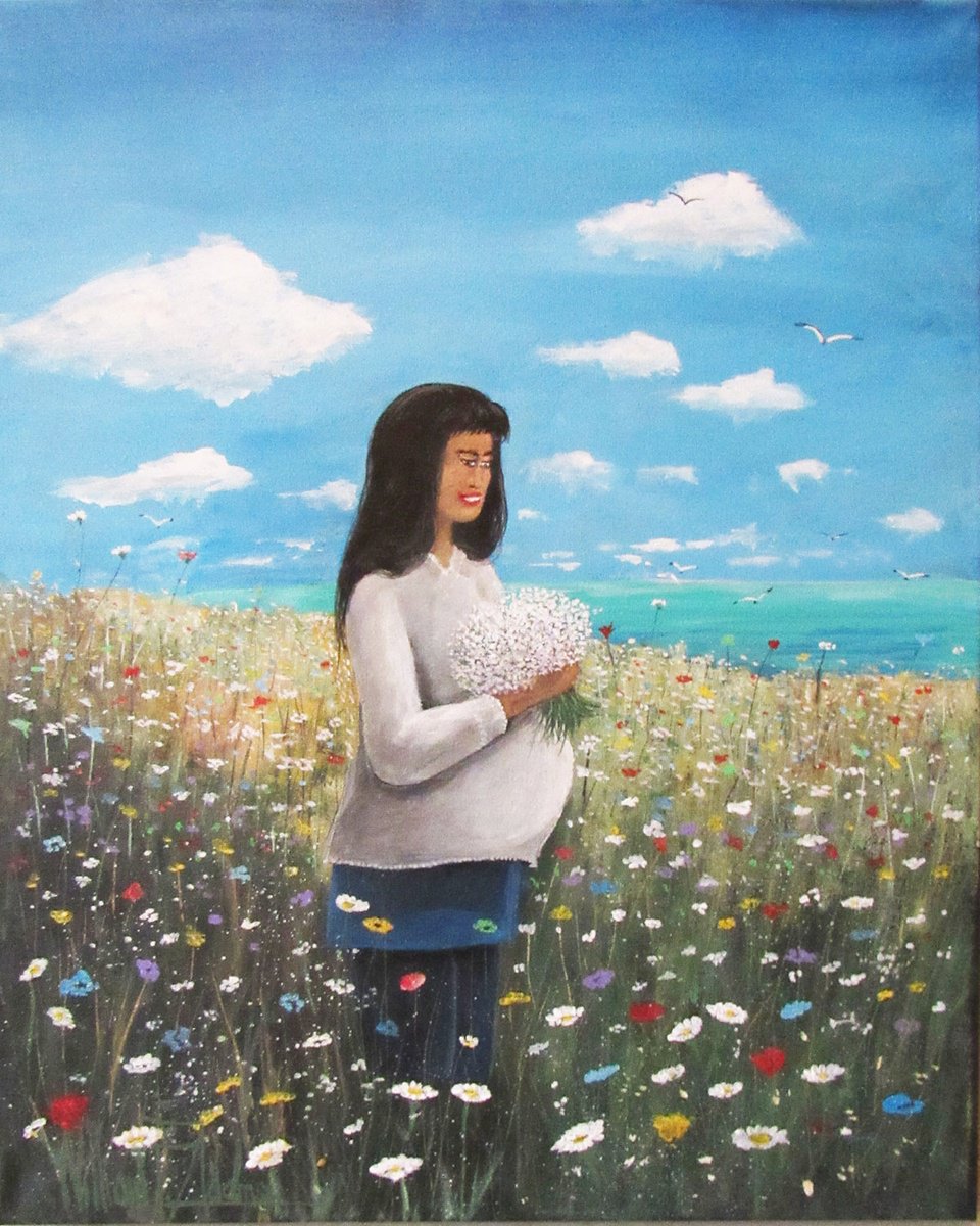 Impressionistic Portrait Acrylic Painting By William F. Adams, 16 X 20", A Gift From God A Hand To Hold, Original Artwork