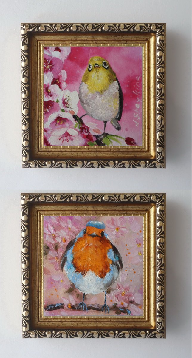 Bird On Blossom Branch, Spring Birds By Natalia Shaykina, 5 X 5, Artwork For Sale On Artfinder