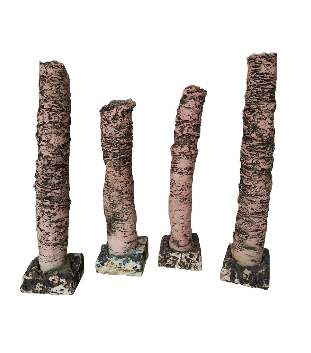 Abstract Clay Sculpture By Rossitza Trendafilova, 2 X 13", "Rose Gold Woods", Original Artwork