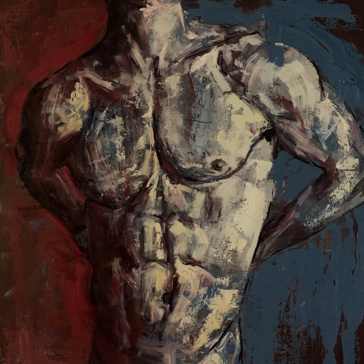 Male nude torso man body painting by Emmanouil Nanouris