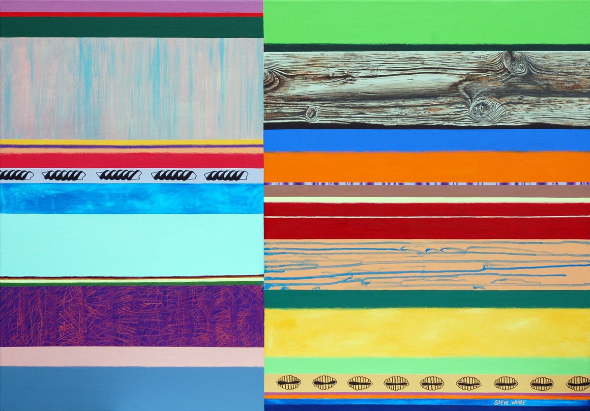 Abstract Acrylic Painting By Steve White, 39 X 28", Pasta And Weathered Wood 2, Original Artwork