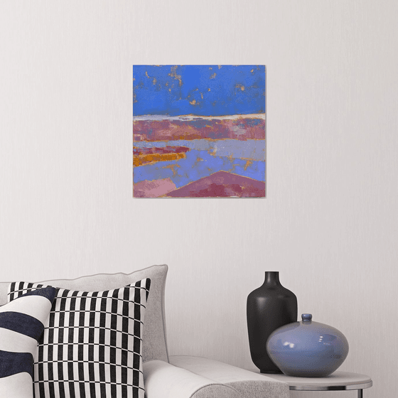 «purple flowers by the lake» — contemporary landscape with optimistic and positive energy on stretched canvas
