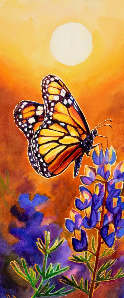 Monarch butterfly & bluebonnet by Lucia Verdejo