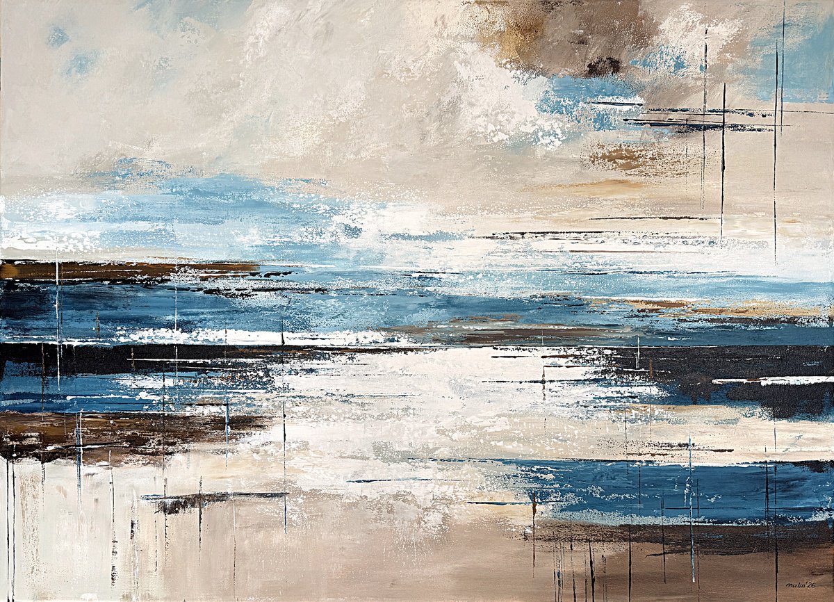 Azure Sandlines-Blue Beige Ochre By Tatiana Malinovscaia, 47 X 33, Artwork For Sale On Artfinder