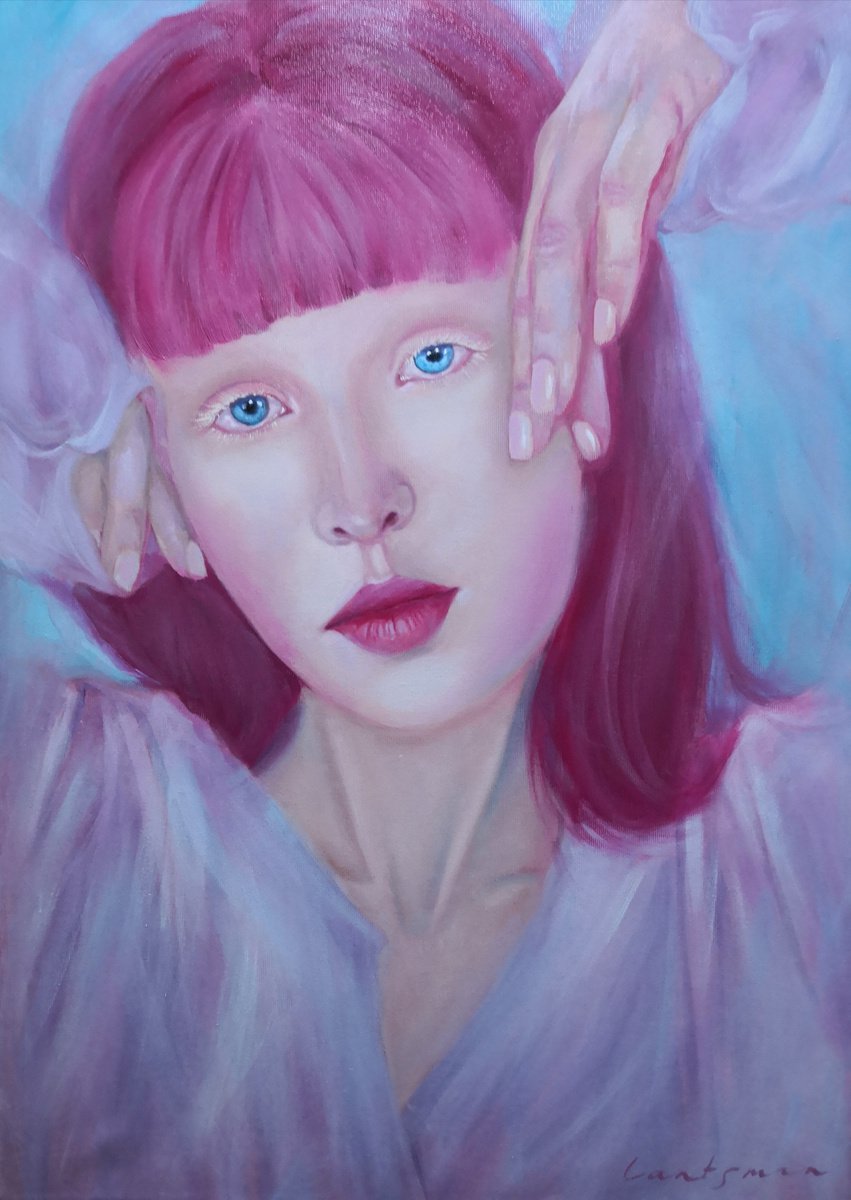 Lolita - delicate pink haired girl portrait by Jane Lantsman