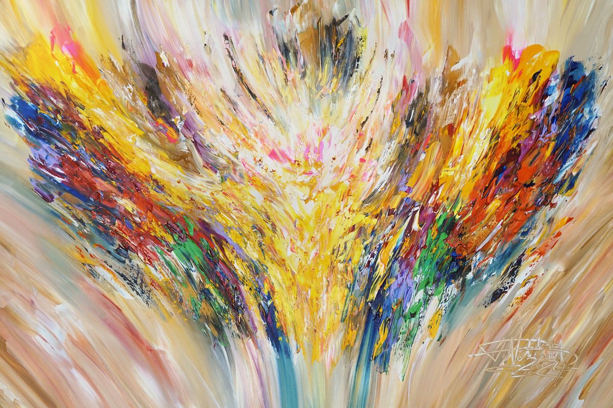 Abstract Acrylic Painting By Peter Nottrott, 49 X 33", Positive Energy M 6, Original Artwork